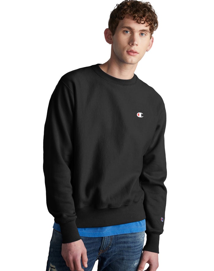 Champion Reverse Weave Crew Erkek Sweatshirt Siyah ( IGXDJY465 )